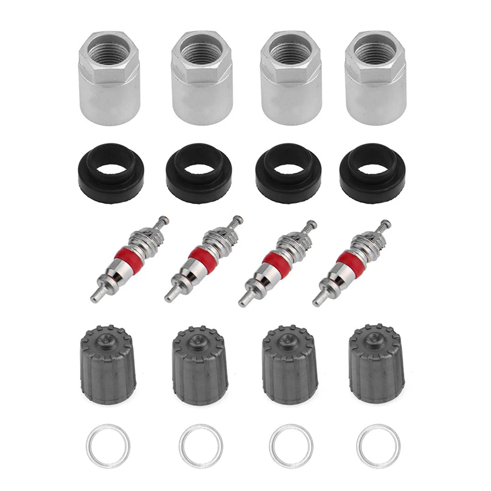 Car TPMS Service Repair Kit AotuTire Pressure Sensor Rebuild with Nut Valve Cap Gasket Car Styling Accessories 4 Sets