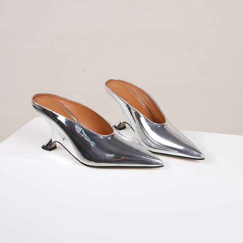 surface patent leather women's shoes, new high sloping heels, slippers, fashionable