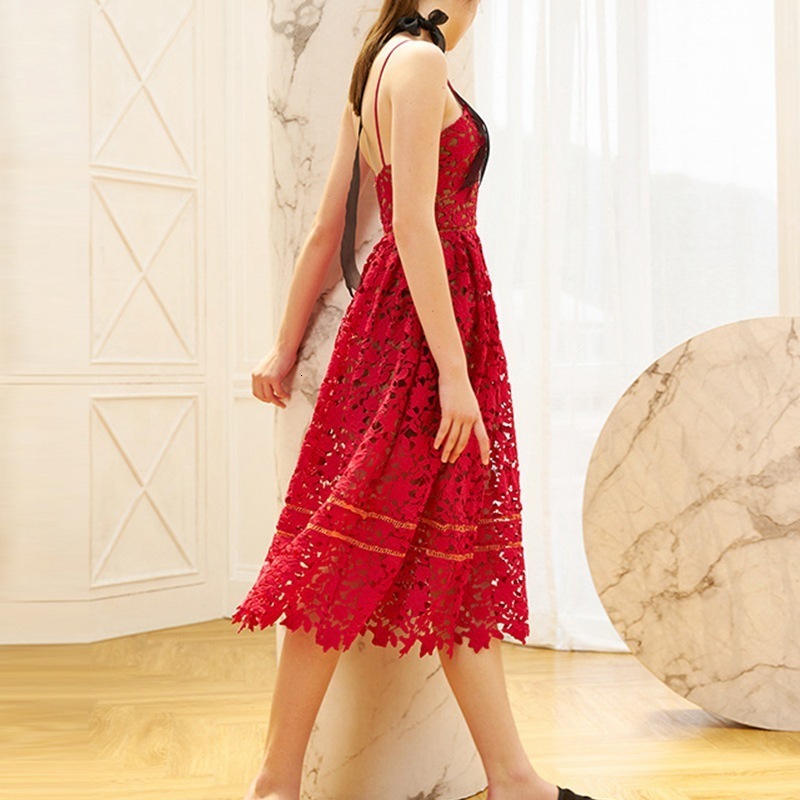 Womens Summer Strap Lace Dress Annual Fairy Dress Open Back Long Dress Girl