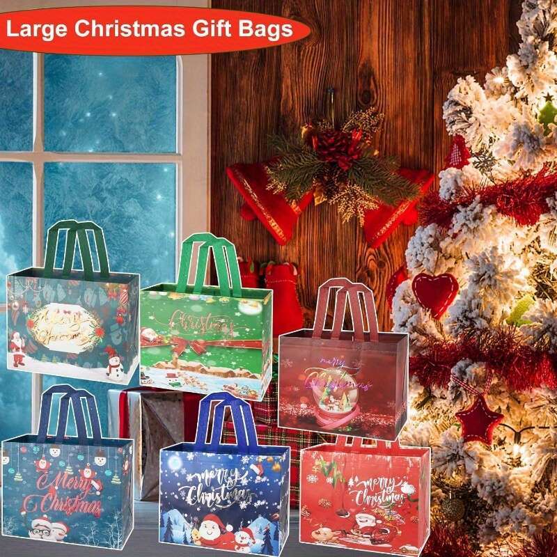 Christmas Festive 8pcs Christmas Gift with Handles - Durable Non-Woven Holiday Tote Bags for Party Favors & Presents