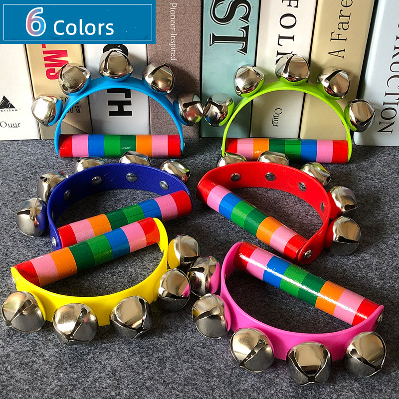 Children's Early Educational Toys Musical Instrument Semicircle Hand Rattle Grip Colorful Wooden Handbell Leather Five Bells