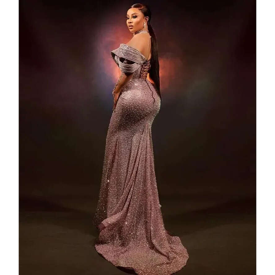 Aso Oct Ebi Arabic Sier Mermaid Prom Dress Beaded Crystals Evening Formal Party Second Reception Birthday Engagement Gowns Dresses Robe De Soiree