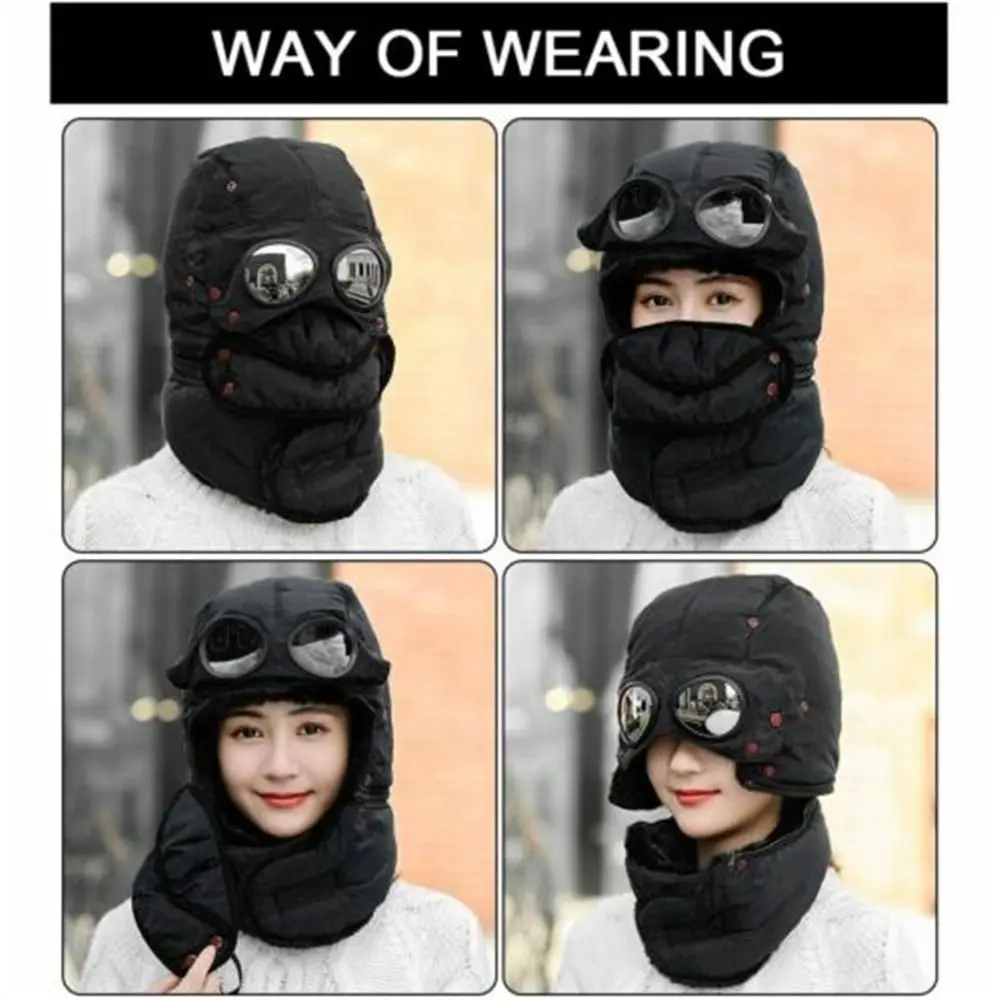 Head Cover Face Full Women Man Winter Warm with Glasses Mask Windproof Beanies Cycling Caps Thermal Trapper Hat smile