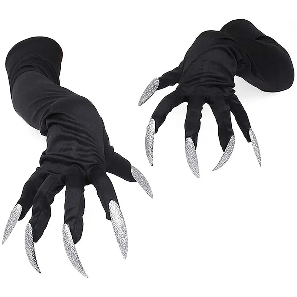 Cool Funny 2025 Long new Nails Black Sier Girls Ghost Claw Mittens Halloween Cosplay Gloves Fancy Props Witch Cosplay Costume