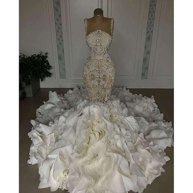 2024 Crystal Mermaid Wedding Dress Sexy Sweetheart Beads Appliques Lace Bridal Gown Custom Made Sweep Train