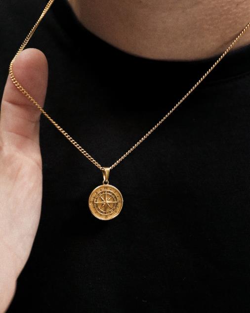 18k Gold Compass Pendant North Star Mens Compass Layered Set Gold Rope Chain Waterproof Necklace For Men Stainless Steel Gift For Boyfriend