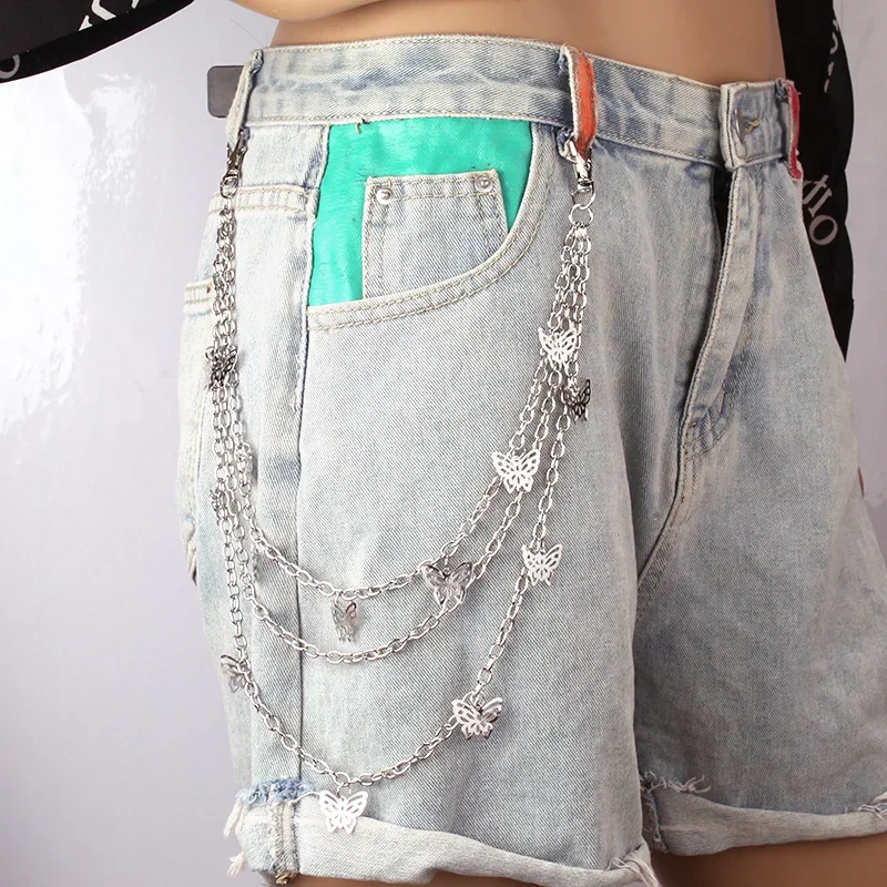 Punk Rock Layered Chain Belts Metal Keychains for Men Women Waist Key Wallet Jeans Hip-hop Pants Belt Chains Clothes Accessories