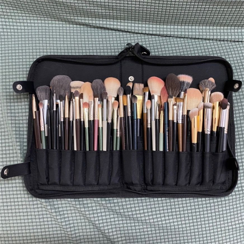 14/29 Holes Women's Cosmetic Brush Bag Travel Large Capacity Makeup Brushes Storage Bag Fold Portable Beauty Tools Pouch 2024