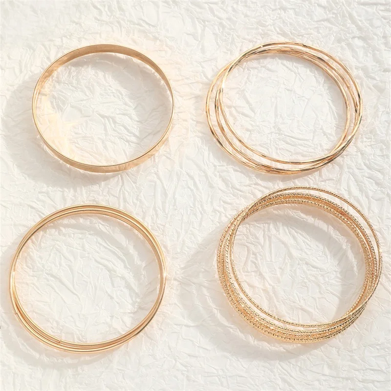 14 Pcs/Set Punk Gold Color Bracelets for Women Trendy Metal Bangle Jewelry Accessories