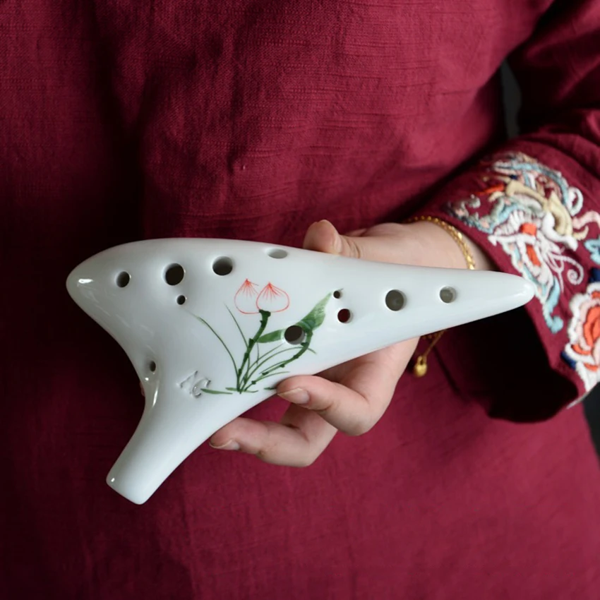 Ceramic Classical Musical Instrument Ocarina 12 Hole Kiln-fired Ceramic Alto C Painted Ocarina Flute smile