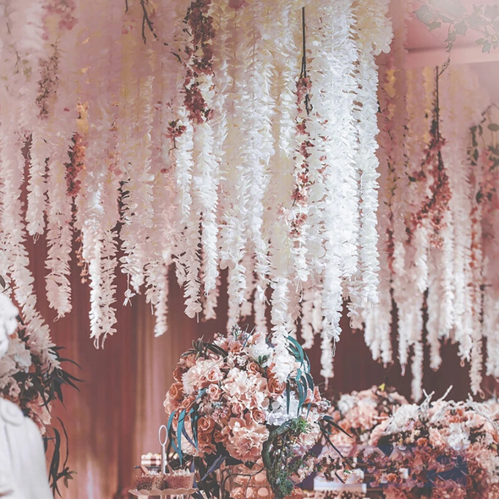 20Pcs Artificial Wisteria Flowers Hanging Garland Vine Rattan 2025 Fake new Flower String Silk Flowers Home Garden Wedding Decoration