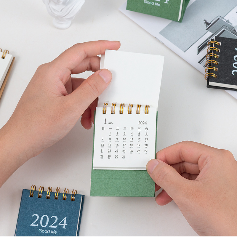 Refreshing Simple Solid Color 2024 Mini Desktop Paper Calendar Dual Daily Scheduler Table Planner Yearly Agenda Organizer Desk