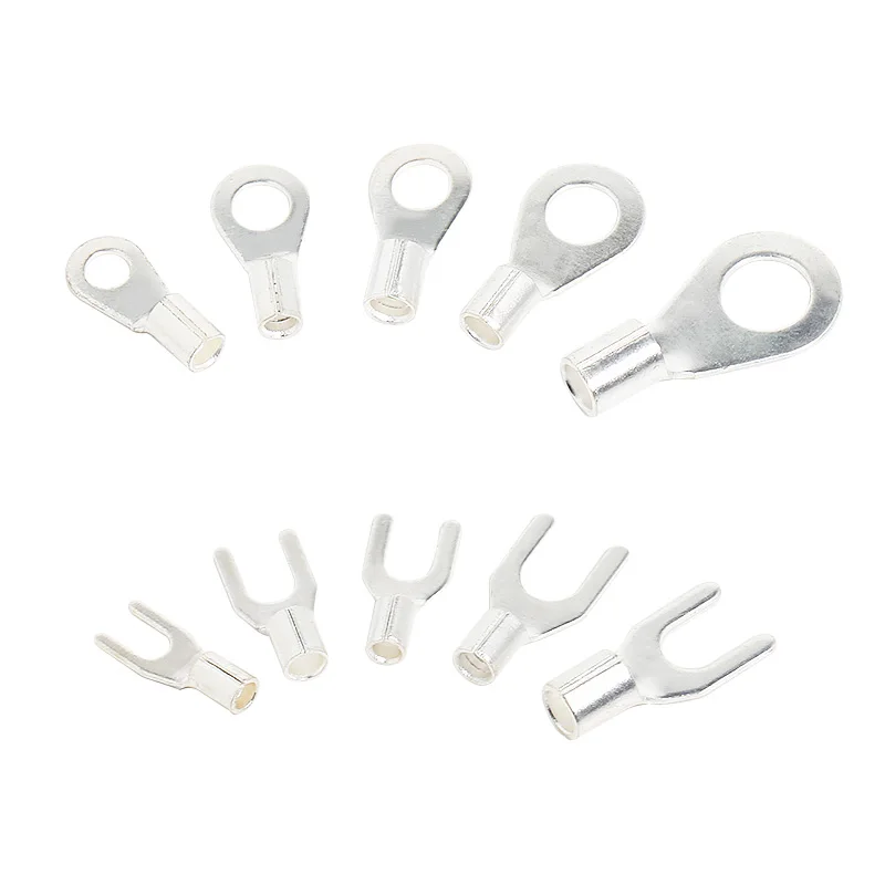200/560PCS new Ring 2025 Spade Crimp Terminals Non-insulated Lugs Ferrules Type Electrical Wire Connector Cable Shoes M3 M4 M5 Box set