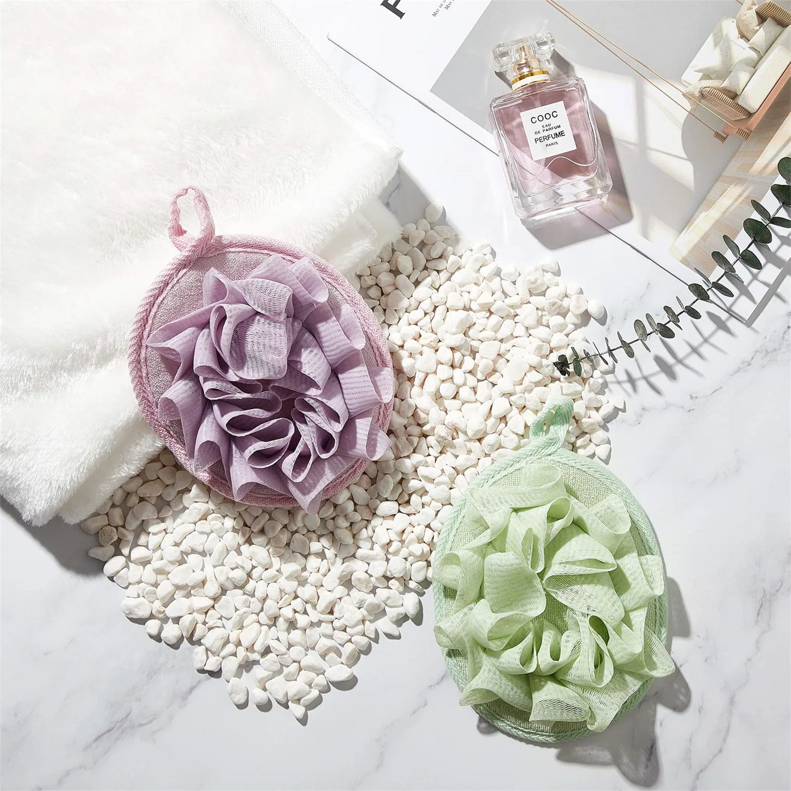 6 Pieces Bath Shower Loofah Sponge Mesh Pouf Shower Ball Exfoliating Body Loofah Pad Ball Shower Glove With Flower Bath Ball