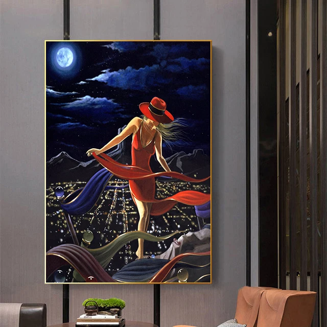 Series Modern Comics Artwork City Girl Canvas Painting Poster and Print Wall Art Picture for Bedroom Living Room Home Decoration smile