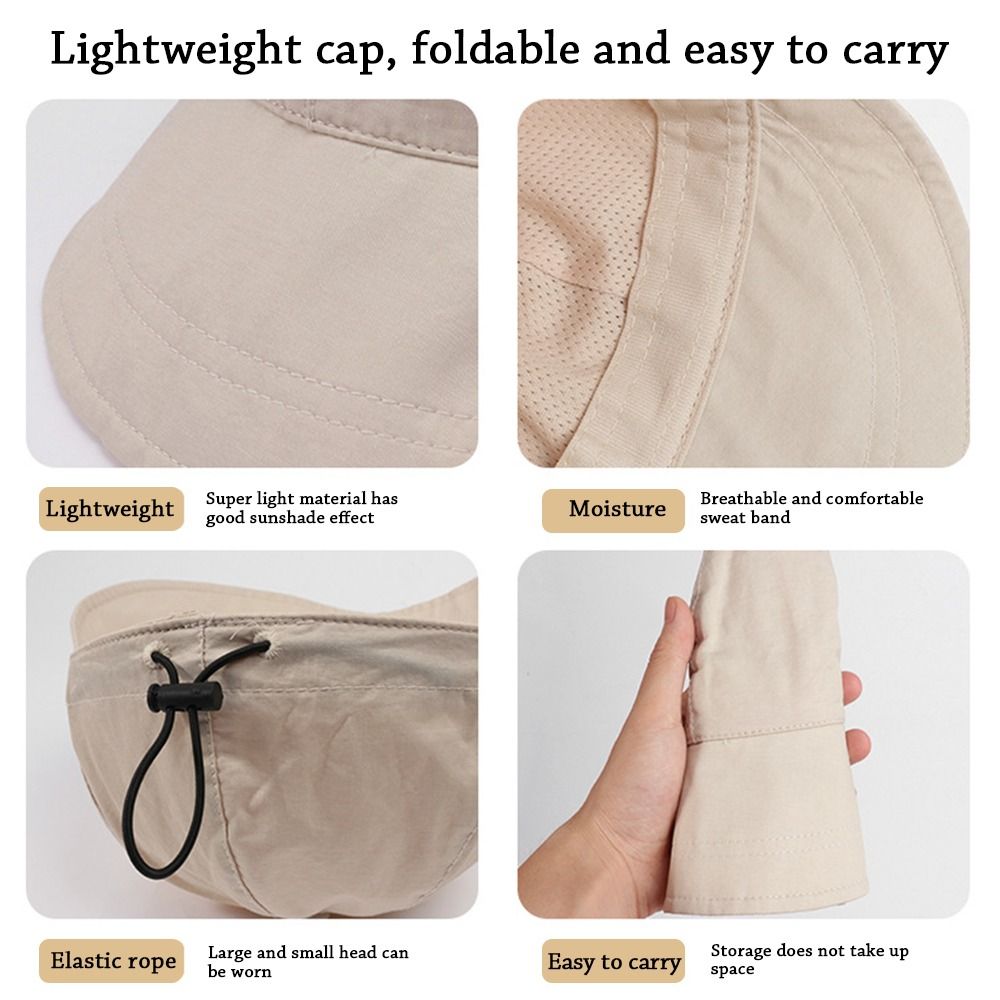 Hat Foldable Sun Summer Wide Brim Ponytail Beach Caps Drawstring Adjustable Quick-drying Visors Men Women smile