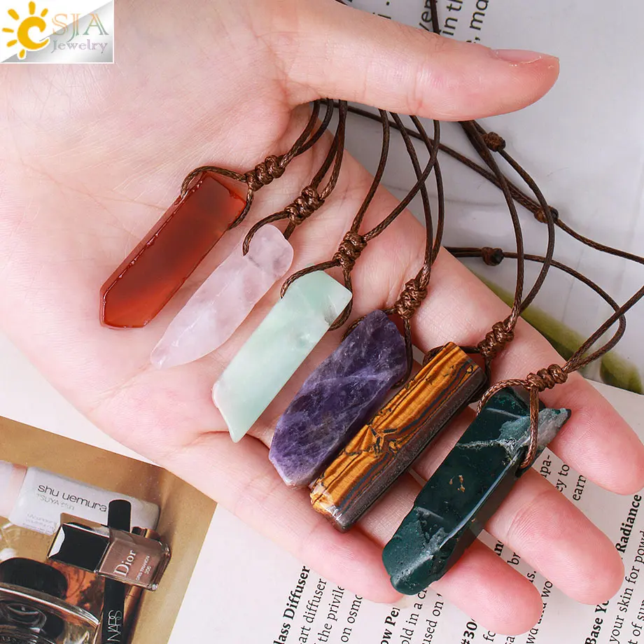 CSJA Healing Crystals Necklaces Irregular Natural Stone Slice Pendant Necklace Pink Quartz 2025 Labradorite Tiger Eye new Jewelry H090