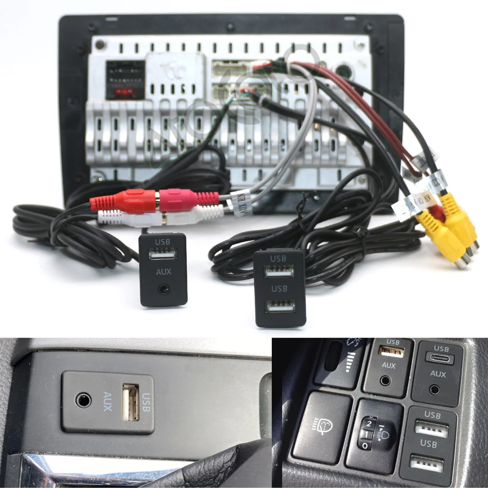 Flush Mount Dash Car 4 6Pin Dual Type-C USB Port Switch Panel 3.5Mm AUX RCA Interface Cable ddmysmile Adapter Android Multimedia Head Unit Smile