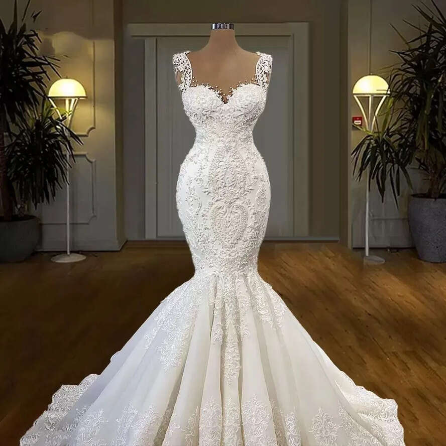 Mermaid Gorgeous Wedding Dresses Bridal Gown Lace Applique Straps Beaded Corset Back Custom Made Beach Country Plus Size Vestido De Novia