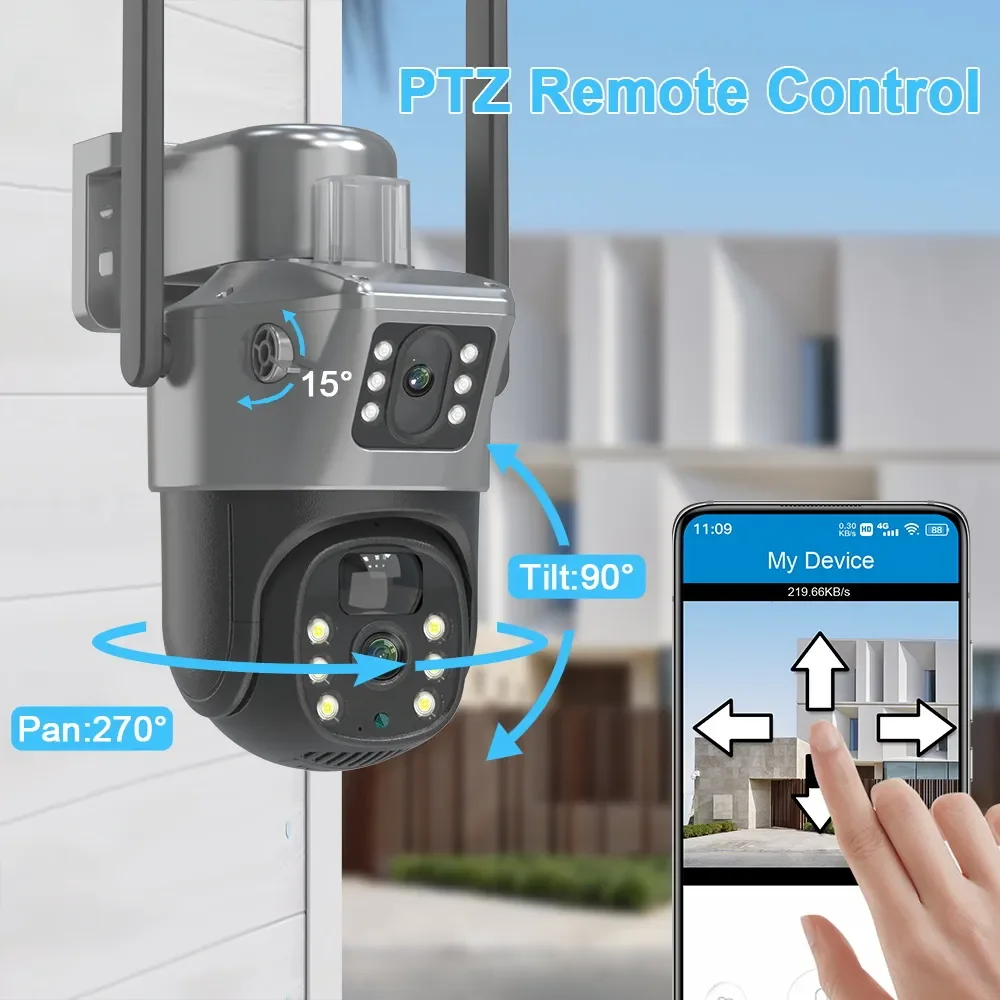Solar PTZ Wifi Camera Dual Lens 8MP 4K Suitable For Waterproof Security CCTV Video Surveillance Camera Light Alarm IP Camera