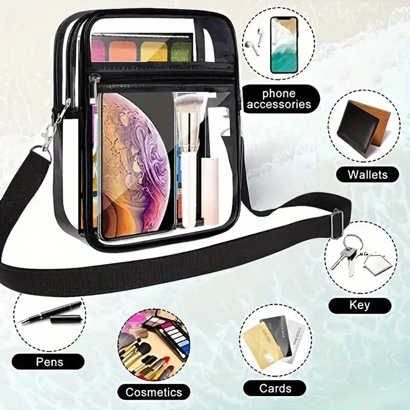 Clear Crossbody Bag, Stadium Approved Clear Bag For Concerts,Sporting Event For Women And Men Pvc Bag