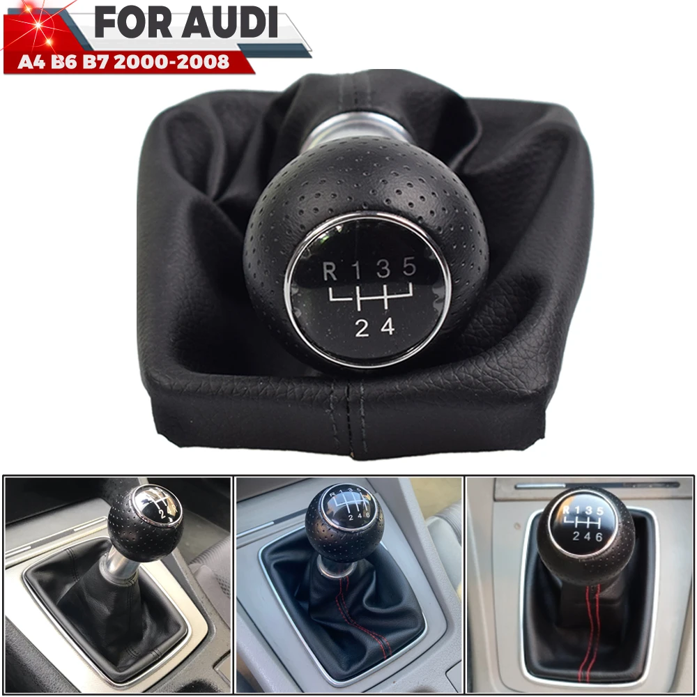 Audi A4 For Fit B6 B7 2000-2008 Manual 5 6 Speed Car Gear Shift Shifter Knob Lever Handle Head With Leather Dust-Proof Cover smile