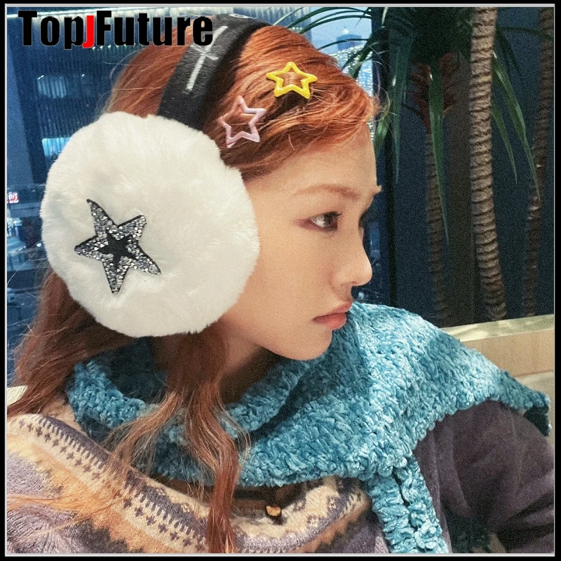 Punk Women Haruku Girl Plush Goth Warm Earmuffs Gothic Women's Lolita Star pentagram Muff Ear Cover Y2K Lovers Fur Headband smile 's
