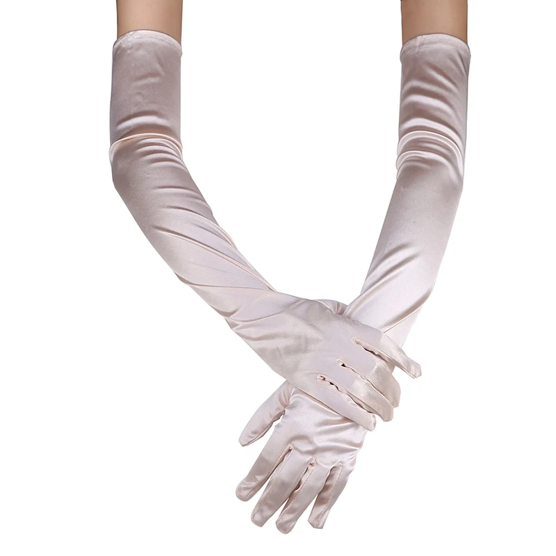 1 Pair Women's Evening Party Formal Gloves Solid Color Satin Long Finger Mittens Fore new 2025 vents Activities Red White Color