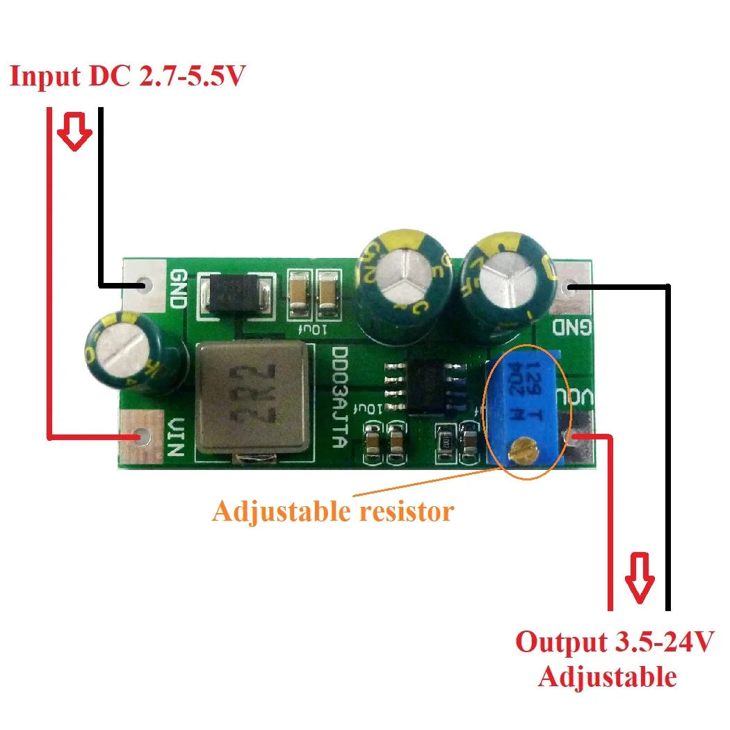 DD03AJTA DC 3V-24V 30W Step-Up Boost Converter Board For 18650 Lithium Battery