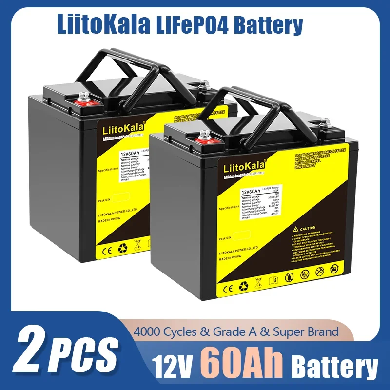 2pcs LiitoKala 12V/12.8V 60Ah 30Ah 40Ah 50Ah LiFePO4 Battery Campers Waterproof Golf Cart Battery Off-Road Off-grid Solar energy