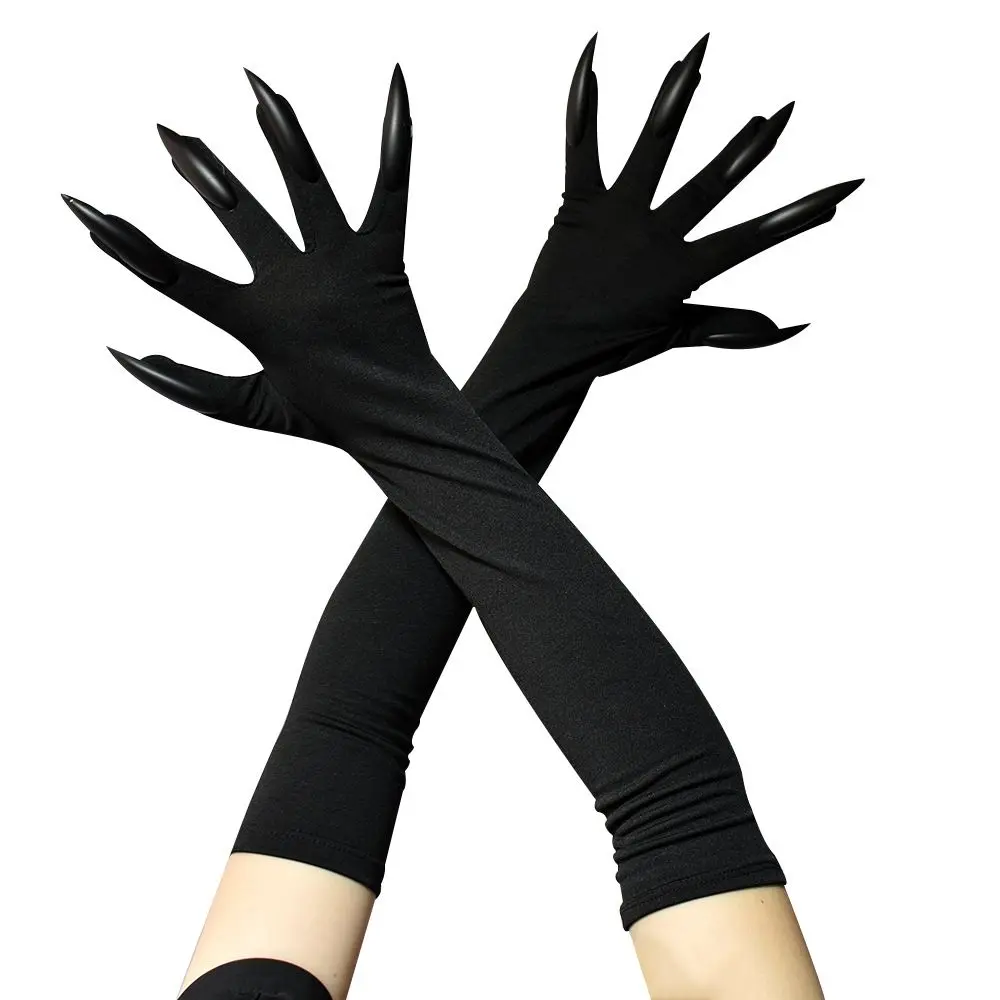 Cool Funny 2025 Long new Nails Black Sier Girls Ghost Claw Mittens Halloween Cosplay Gloves Fancy Props Witch Cosplay Costume