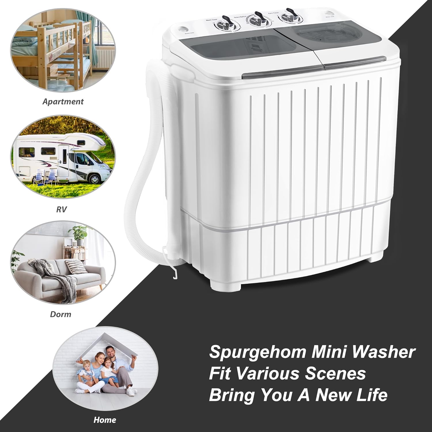 Spurgehom Portable Washing Machine,17.6 lbs Mini Washing Machine Washer(11 lbs) & Spiner(6.6 lbs),Washer and Dryer Combo with Pr