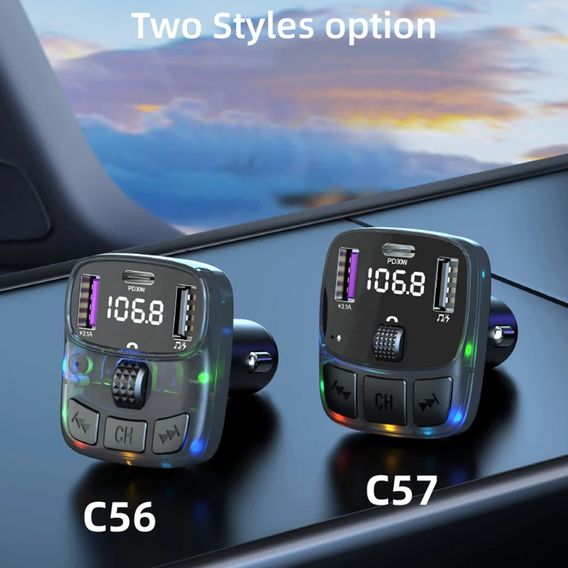 Bluetooth 5.3 Car FM Transmitter PD 30W Dual USB 3.1A Type-C Car Charger Handsfree new Car Kit Mp3 2025 Player Autoradio
