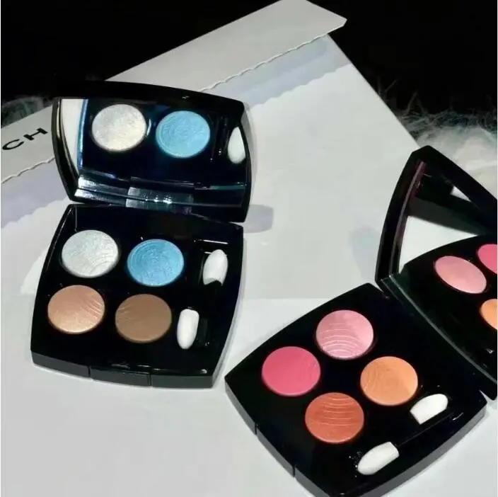 Makeup eyeshadow 4 colors with mirror CORAL TREASURE Long lasting makeup glitter highlighter eye shadow palette
