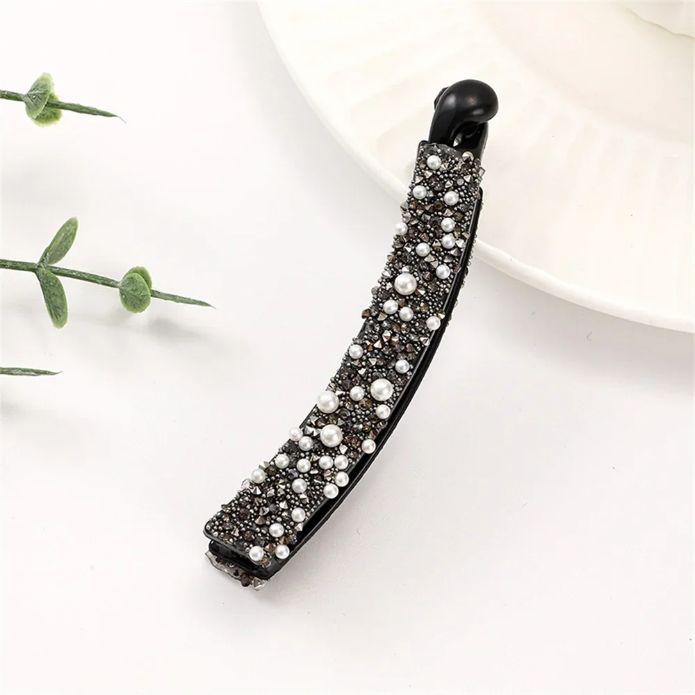 Rhinestone Crystal Banana Hair Clips Women Girls Pearl Fish Shaped Barrettes Ponytail Holer Claws Grips Clamp Hair Accessories
