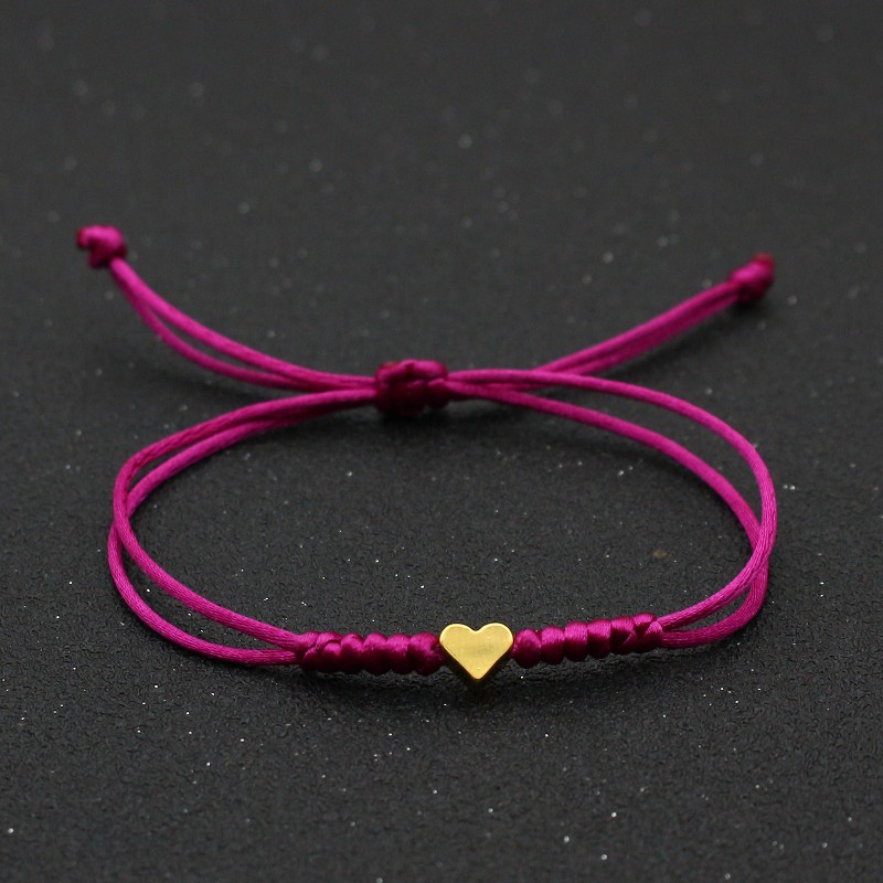 Hfarich Lucky Tiny Heart Bracelets For Women 9 Colors Handmade Braided Rope Jewelry Black Pink Red Bracelet Female Wholesale smile