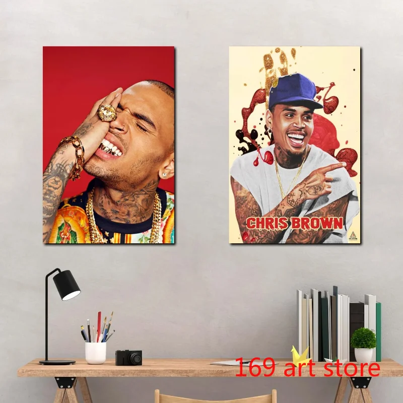 Rapper Modern Music Cover Singer Chris Brown World Tour Nordic Art Poster Canvas Painting Wall Print Picture ddmysmile For Room Home Decor Smile