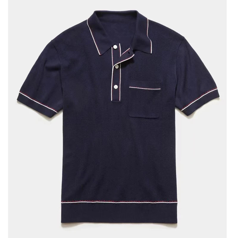 Men 2023 Spring Summer Lapel Short Sleeve Polo Shirt Mens Plaid Knitted Patchwork Clothes Male Tops Casual Tees 240402