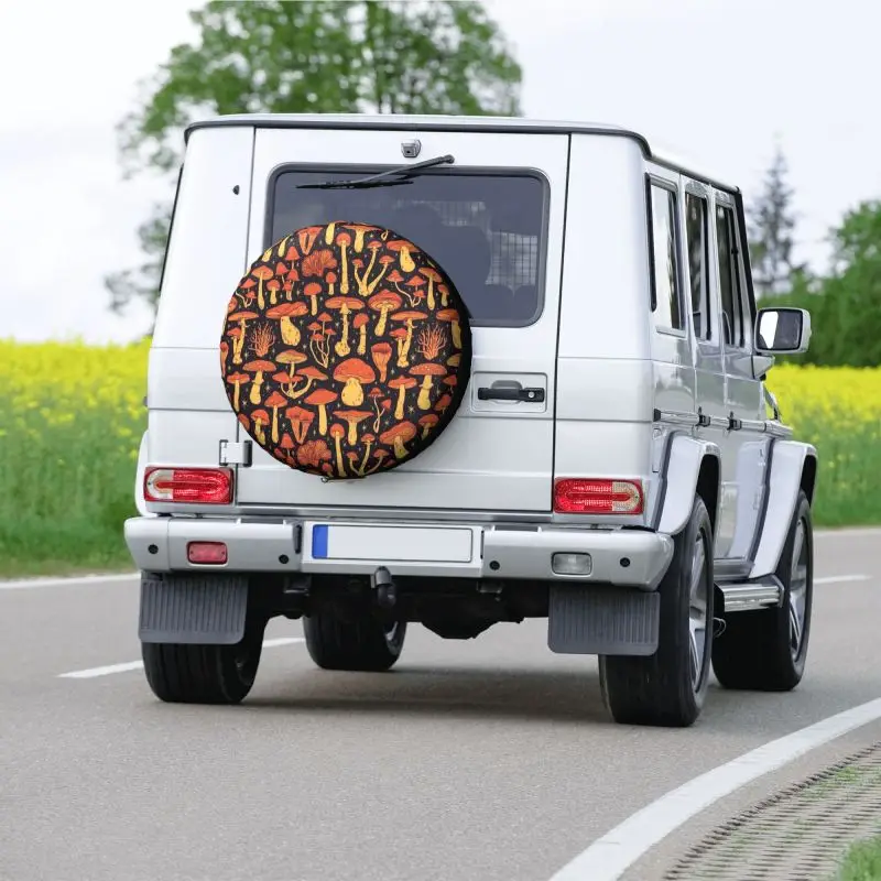 Deadly Orange Mushrooms Tire Cover 4WD 4x4 Trailer Spare Wheel Protector Universal for Prado Pajero Jeep 14" 15" 16" 17" Inch