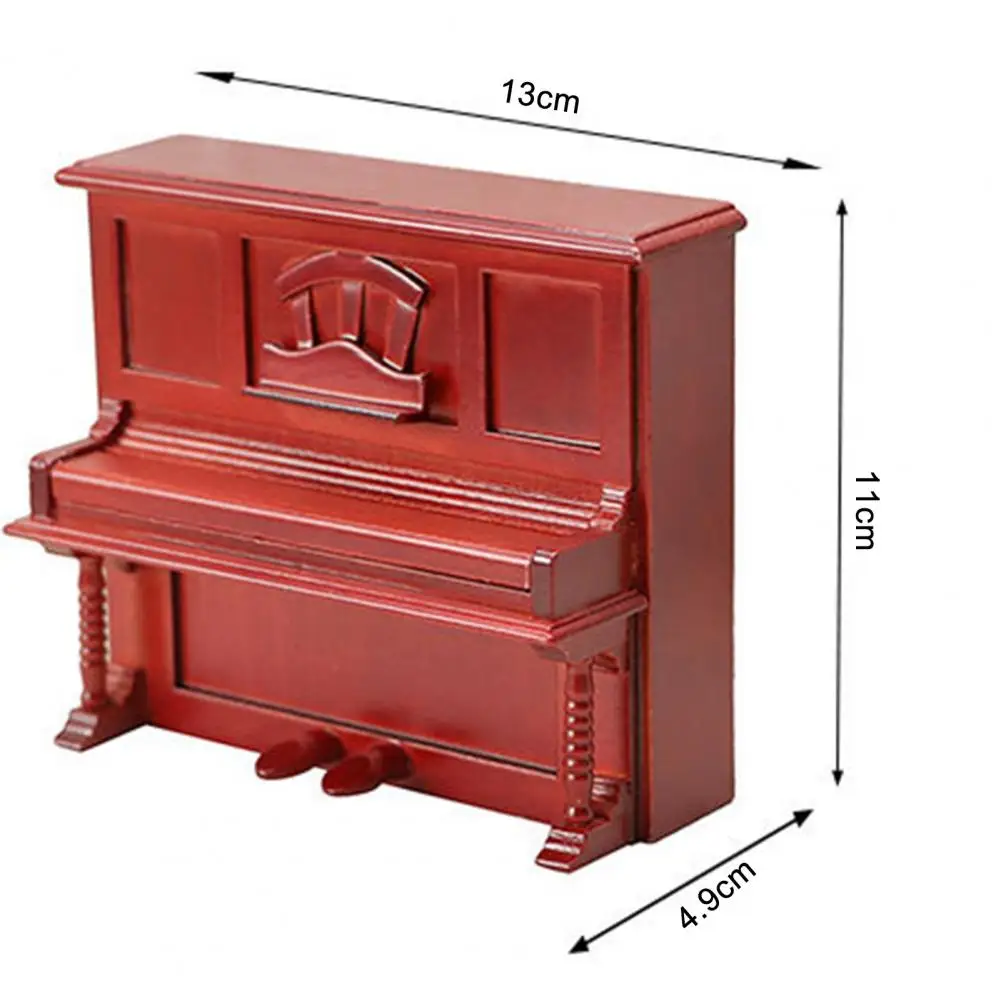 1/12 Vintage Miniature Retro Piano Set Dollhouse Mini Piano with Stool Musical Instrument Model for Doll House Accessories Decor