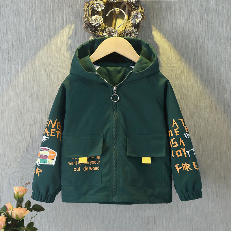 Designer Thin hooded 2025 new assault jacket and Autumn Spring children's blue casual Children's clothing free shipping