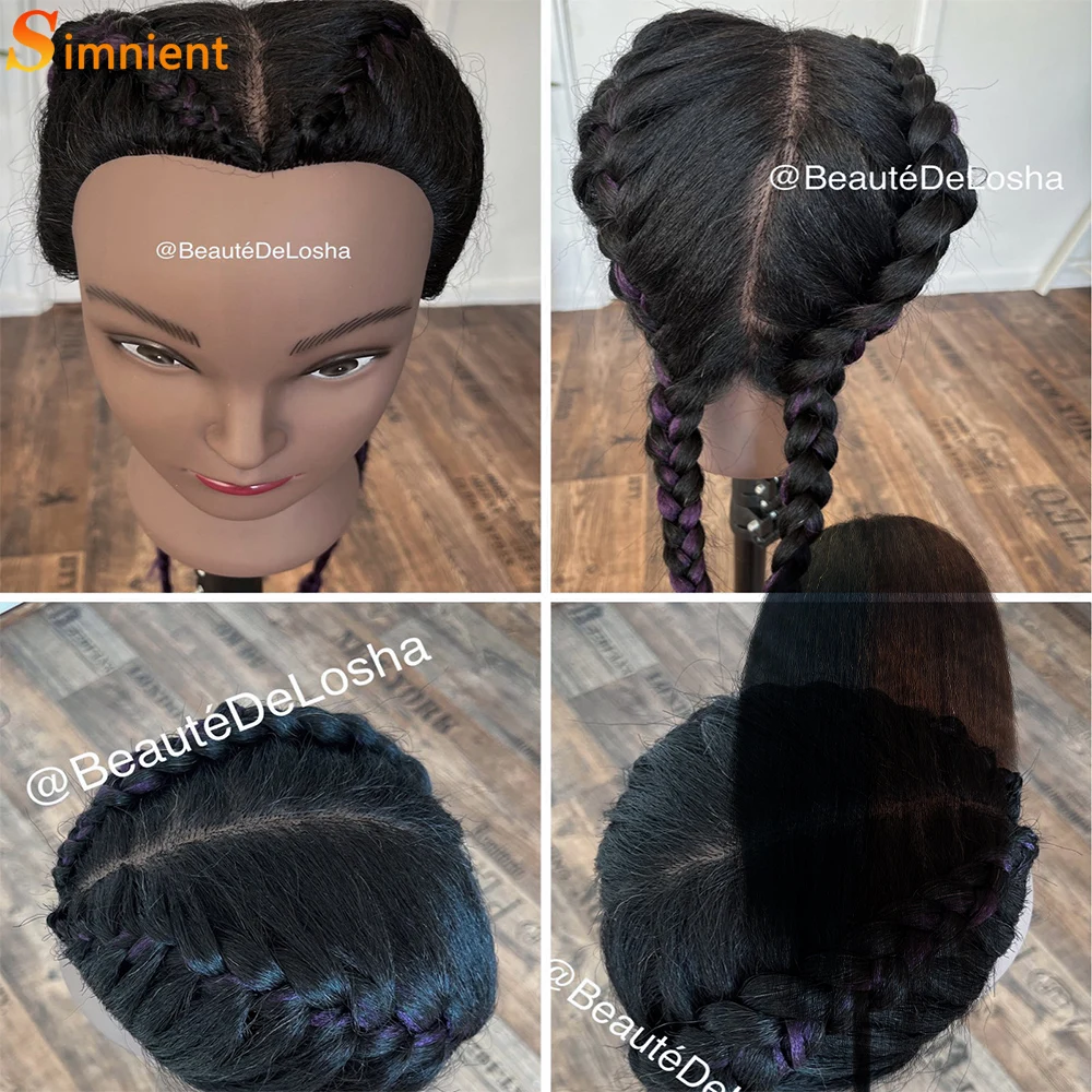 African Mannequin Head 100%Real Hair Hairdresser Training Head With Tripod Manikin Cosmetology Doll Head For Braiding Styling