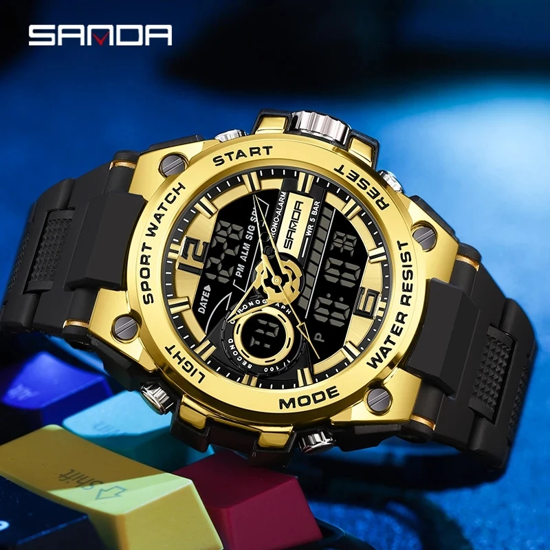 New ddmysmile Sports 9010 SANDA Men's Watches Top Brand Quartz Watch Men Waterproof S Shock Male Clock Relogio Masculino Smile