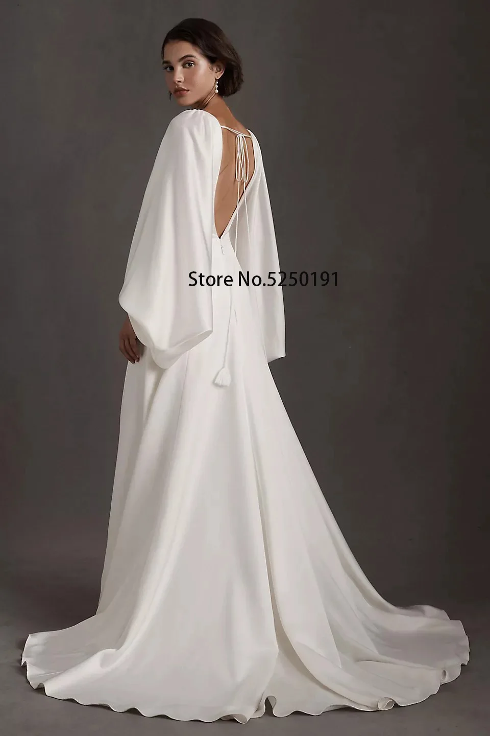 Puff Modern ddmysmile Sleeves Long V-Neck Soft Satin Wedding Dresses Side Slit Formal Bridal Grown 2023 Vestido De Noival Smile