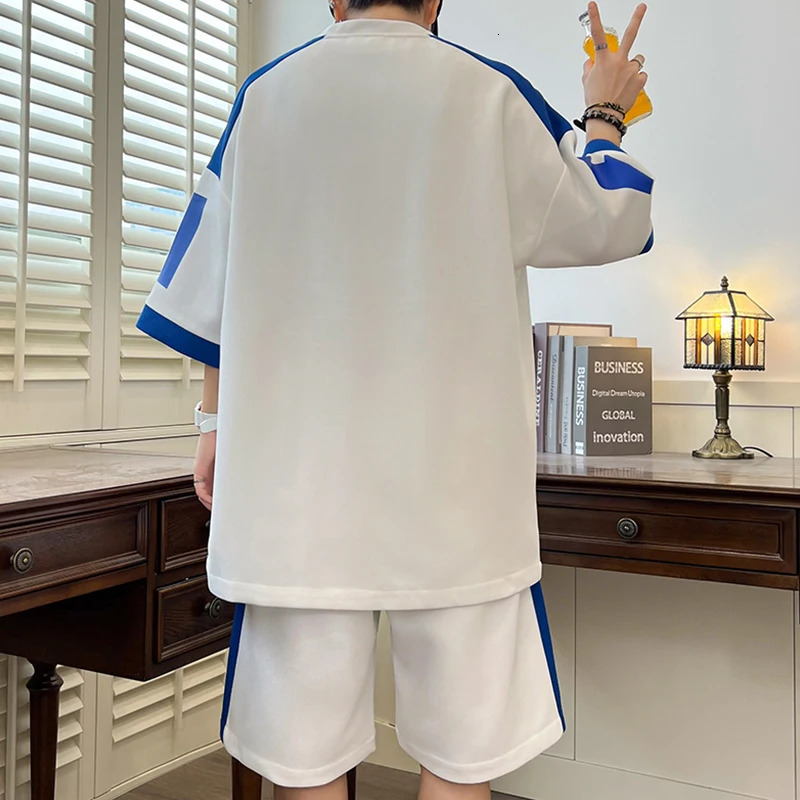 Summer Tracksuits Short Sleeve TShirtShorts Loose Two Piece Mens Sets Sportswear Top Tee KneeLength Pant Youth Clothing 240409