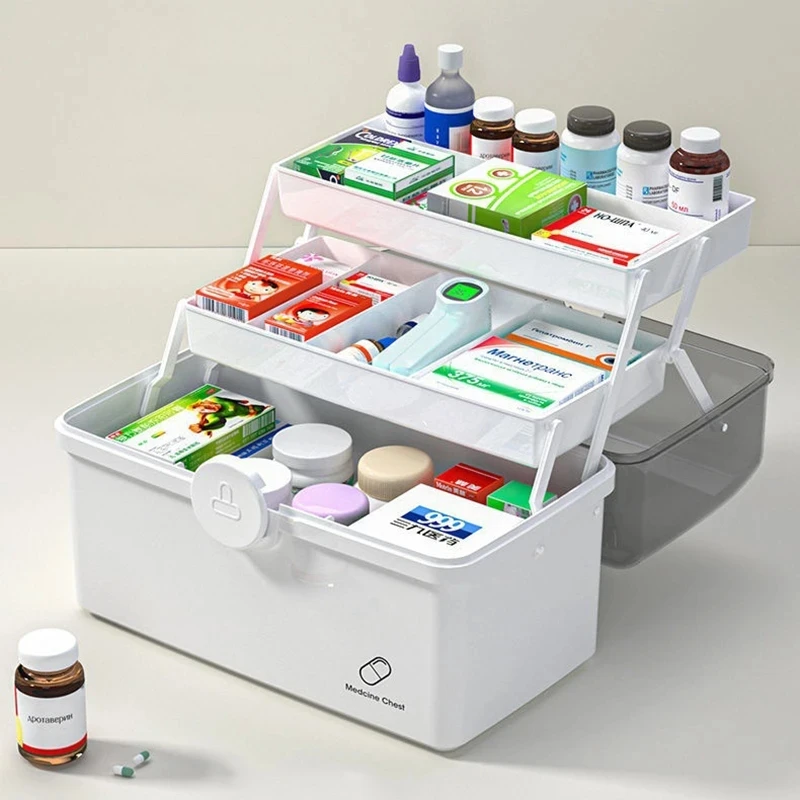 Kit Aid Portable First Large Capacity Pill Case Medicine Organizer Storage Boxes Medicine Container Emergency Phary 3 Layers smile