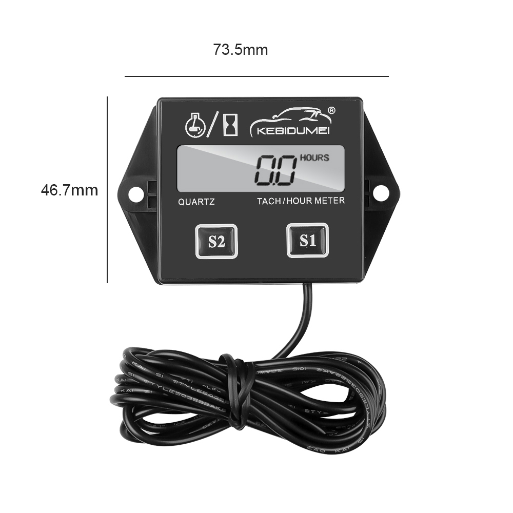 Kebidumei Digital Tach Hour Meter Waterproof Tachometer Gauge Engine RPM LCD Display for Moto Marine Chainsaw Bike Boat
