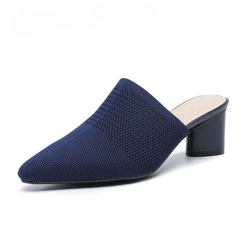Half Female 2025 Summer New Breathable Women High Heel Slippers Fashion Large Size Women's Knitted Shoes