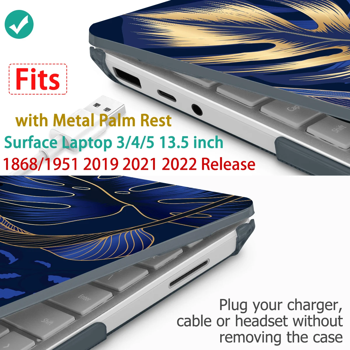Flora Case Compatible ddmysmile Dark For 13.5" Microsoft Surface Laptop 5/4/3 With Metal Palm Rest Model 1951/1868 Plastic Hard Shell Case Smile 