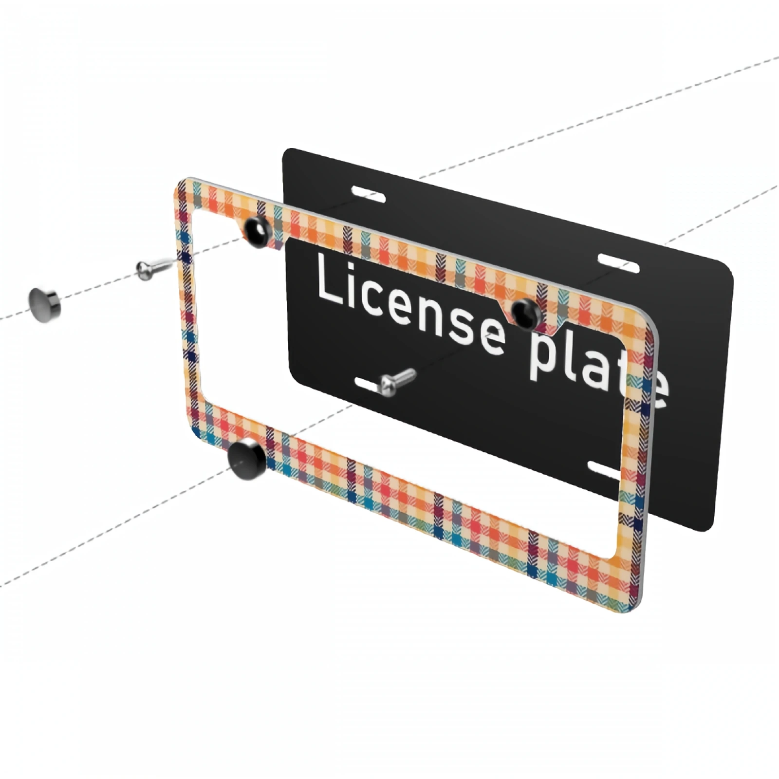 Frames License Multicolored Plate Tartan License Plate Covers Aluminum Novelty Car Tag Frame 2 Holes and Screws for Adults smile